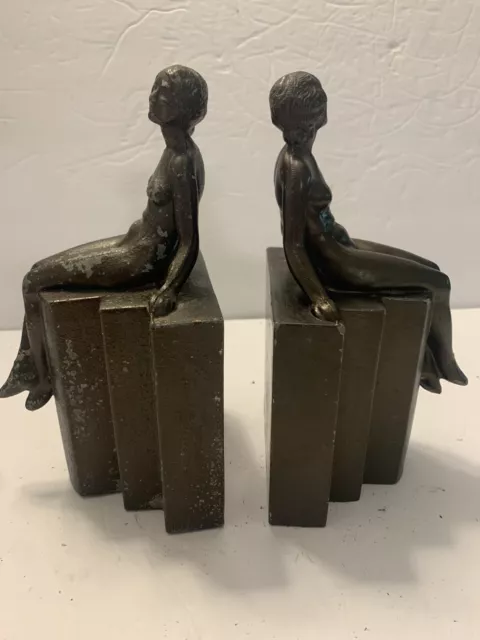 1930s Nude Bookends Decorative Art Deco Bookends Woman Seated Pedestal Vintage