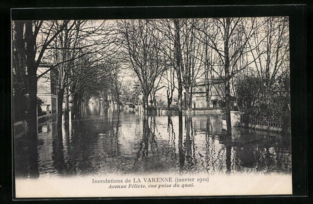 CPA La Varenne, Inondations 1910, Avenue Félicie