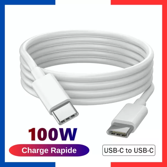 Câble Charge Rapide USB-C vers USB-C 100 W pour iPhone 15, Macbook, Samsung