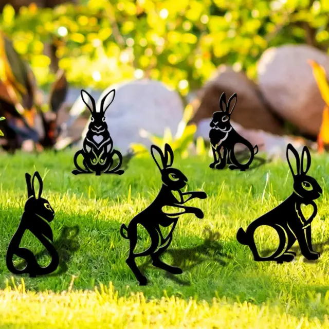 5Pcs Animal Silhouette Stake Lawn Statue Black Bunny Rabbit