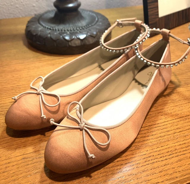 Anthropologie Guilhermina Embellished Satin Ballet Flats Pink Sz 8 Rhinestones