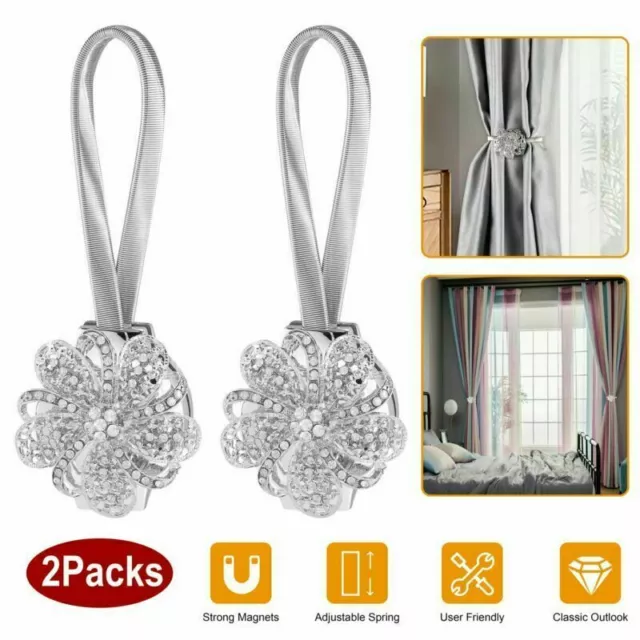 Magnetic Curtain Tiebacks Tie Backs Crystal Buckle Clip Holdbacks Holder Decor 2