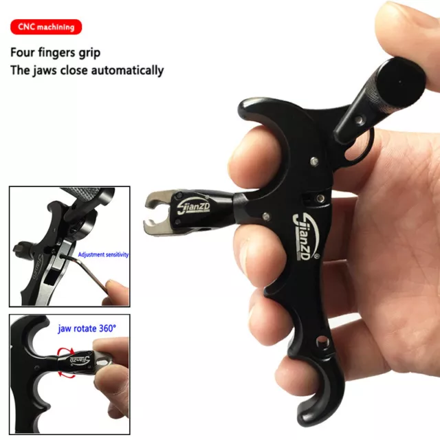 Archery 4 Finger Compound Bow Release Adjustable Can Rotate 360° Thumb Release