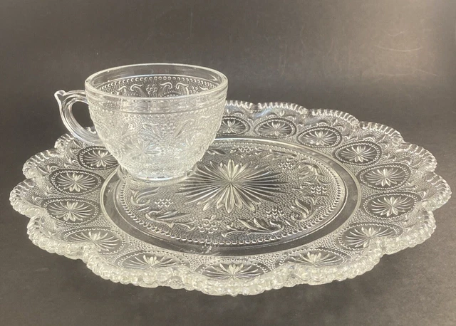 Vintage Brockway Glass American Concord Clear Set 4 Luncheon Plates 4 Cups