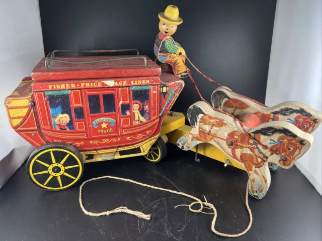 1950's Fisher Price Gold Star Stagecoach #175 Pull Toy