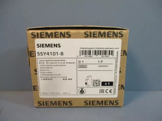 Siemens 5SY4101-8 Miniature Circuit Breaker ~230/400V 1P FACTORY SEALED