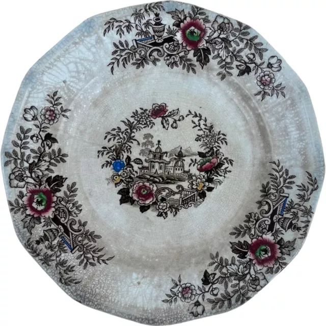 Antique Staffordshire Brown Transferware Plate WJ. Wedgwood Tyrol 1841 - 1860
