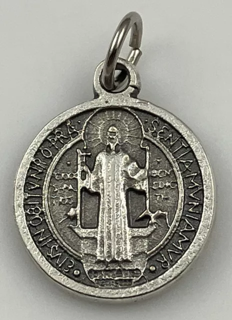 Catholic Saint St Benedict Silver Tone Medal