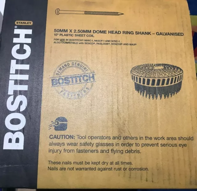 Bostitch 15 Degree Galvanised DomeDecking Nails 50mmx2.50mm 1600 Pcs Head