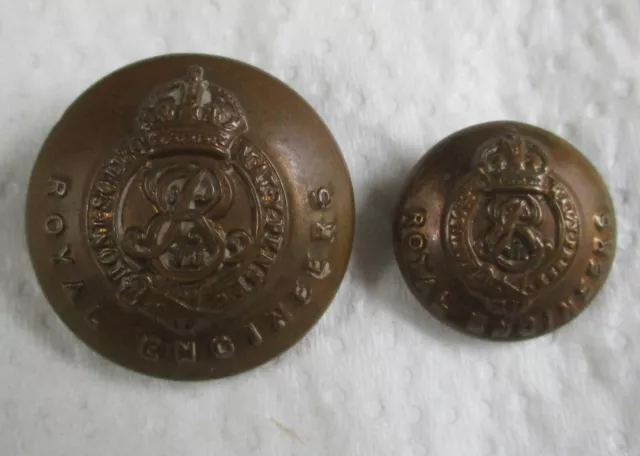 2x British Army:"ROYAL ENGINEERS BRASS BUTTONS" (23mm-17mm, Edwardian Era, RE)