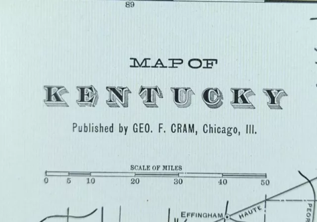 Vintage 1901 KENTUCKY Map 22"x14" ~ Old Antique Original FRANKFORT LOUISVILLE KY