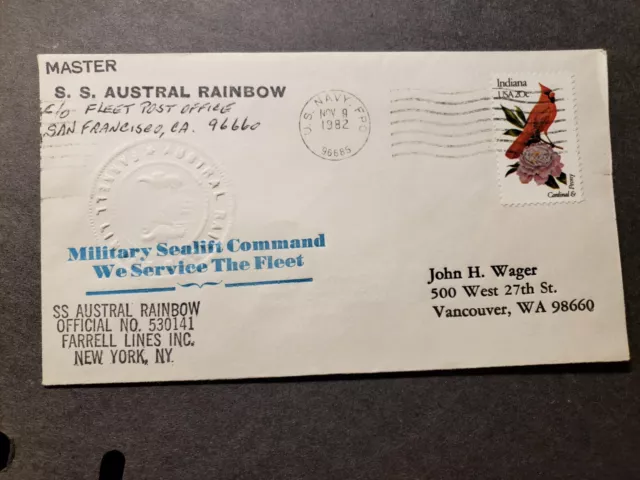 Ship SS AUSTRAL RAINBOW, Farrell Lines Naval Cover 1982 Cachet FPO 96685