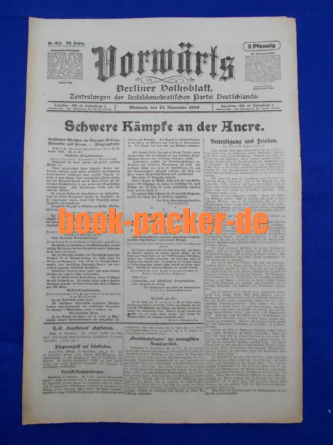 VORWÄRTS (15. November 1916): Schwere Kämpfe an der Ancre