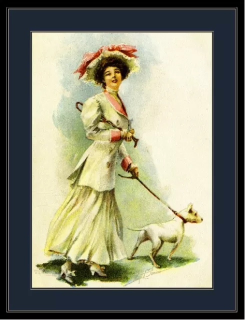 English Bull Terrier Dog & Lady Art Print Picture