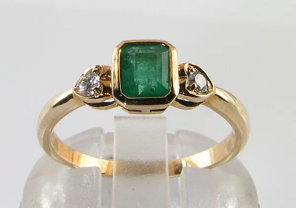 CUSTOM 9K 9CT GOLD COLOMBIAN EMERALD DIAMOND ART DECO INS TRILOGY RING Size U