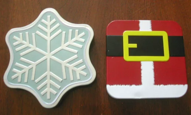 Set of 2 EMPTY Amazon CHRISTMAS GIFT CARD Boxes Tins Snowflake, Santa Suit VGC