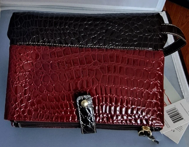 Samantha Brown Embossed Print Three Compartment Organizer Burgundy/Brown NWT 4