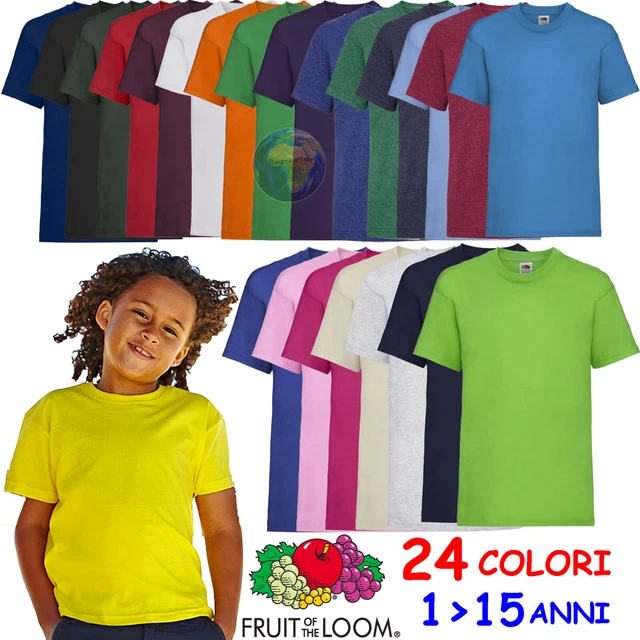 T-SHIRT da BAMBINO Maglietta FRUIT OF THE LOOM Bimbo MAGLIA a MANICHE CORTE Kid