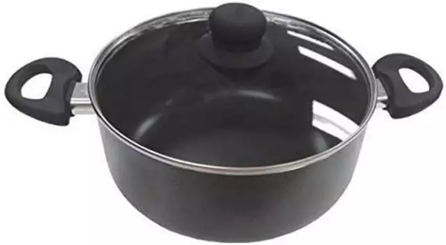 Olla Antiadherente con Tapa de Vidrio 4.8 Cuartos Utensilios de Cocina Negra