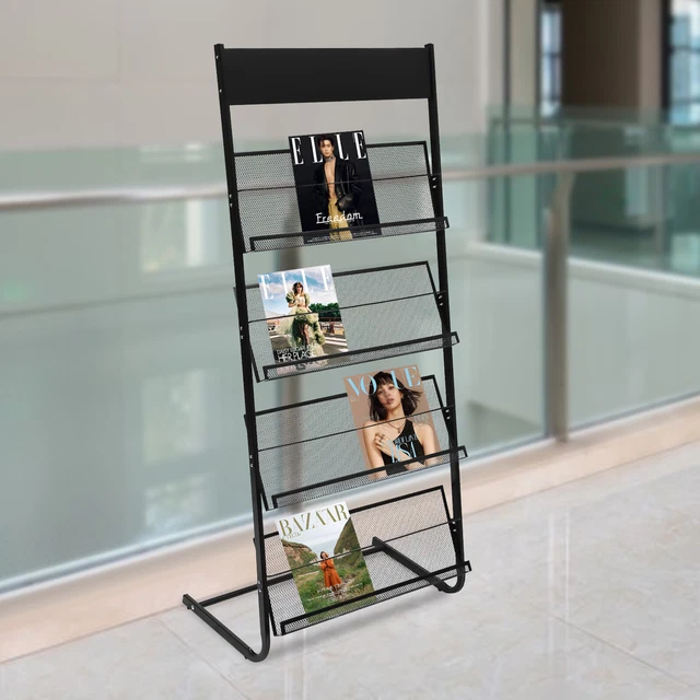 4 TIERS FREESTANDING Magazine Rack Metal Book spaper Holder Office