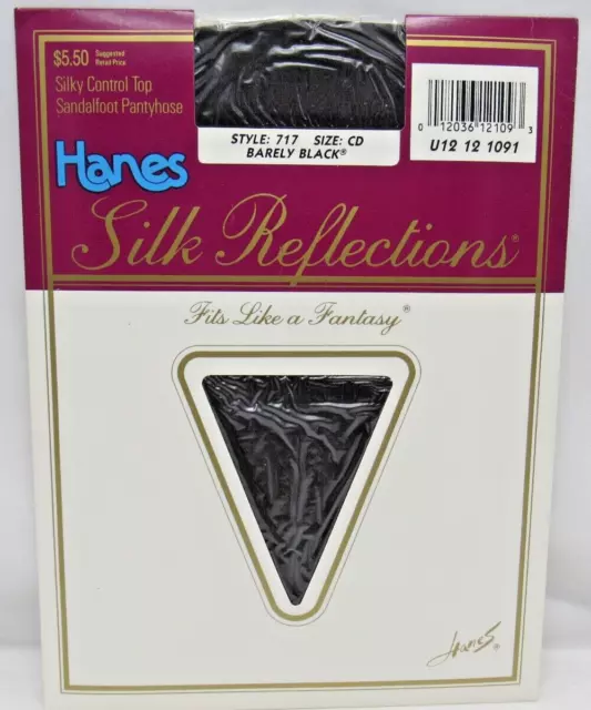 Hanes Silk Reflections Silky Control Top Panty Size CD Barely Black NOS