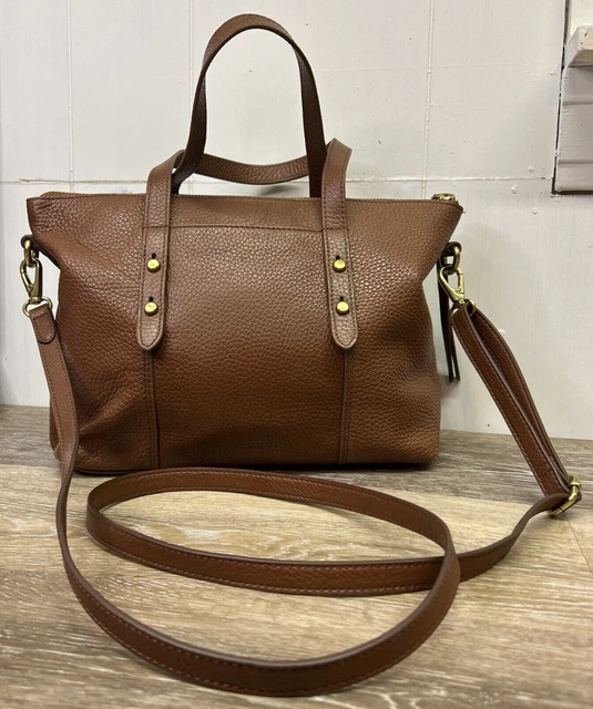 FOSSIL Jenna Convertible Crossbody Handbag Tote Satchel Brown Pebbled Leather