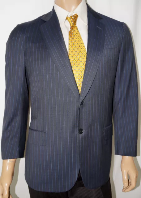 40R Battistoni $895 Suit Jacket - Men 40 Blue Pinstripe Barneys NY Wool Blazer