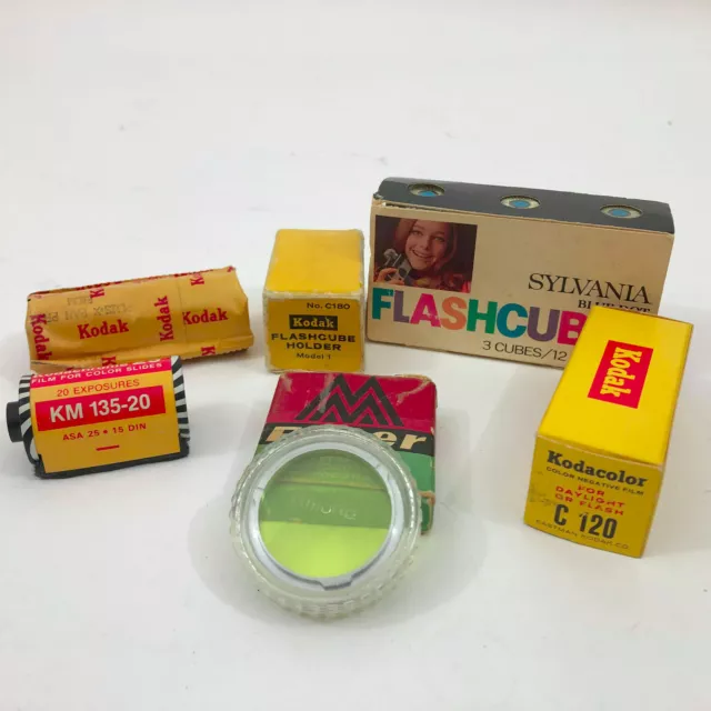 Miscellanious Lot of Kodak Film Flash Cubes Flash Cube Shoe & Minolta Filter