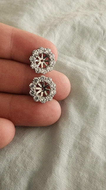 14K Gold Round Diamond Halo Engagement Earring Jackets 14K Gold Round Diamond Halo Engagement Earring Jackets