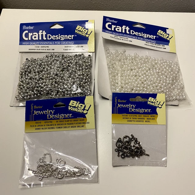 Lot of 4 New Darice Craft/Jewelry Designer Items Toggle Clasps & Beads Silver