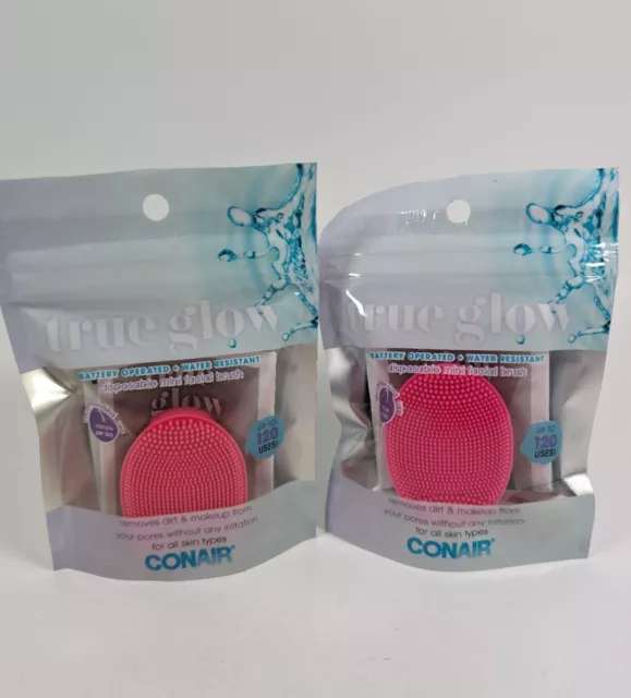 Conair True Glow 2 Pack Disposable Mini Facial Brush 120 Uses, Battery Operated