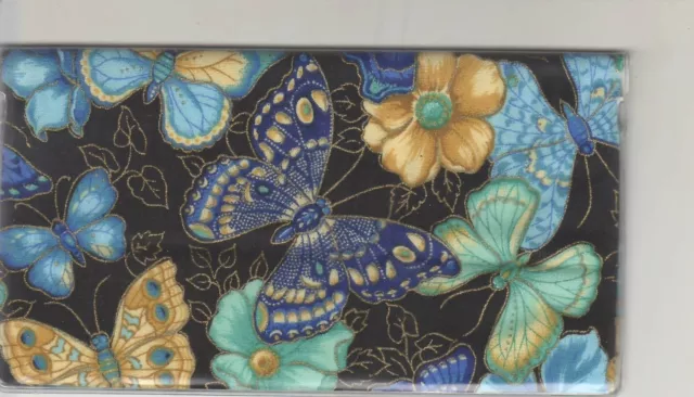 Butterfly Checkbook Cover  New  Flowers  Brand New Blue And Gold Fabric