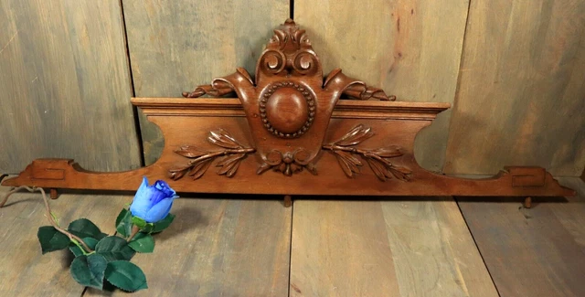 Antique French Hand Carved Oak Wood Overdoor Pediment Architectural Salvage