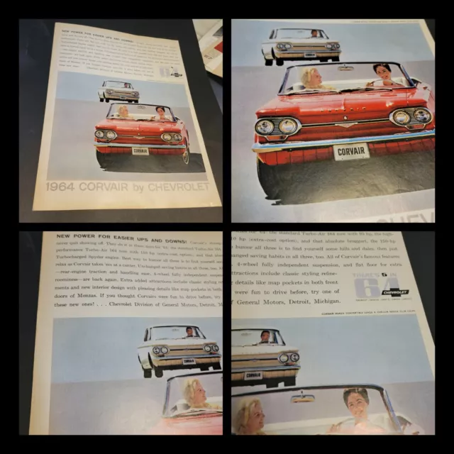 Vintage Print Ad 1964 Chevrolet Corvair Monza Turbocharged Spyder Turbo-Air 97b