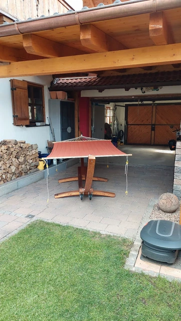 Hängematte mit Holz Gestell 4 Räder Liege Gartenliege 11