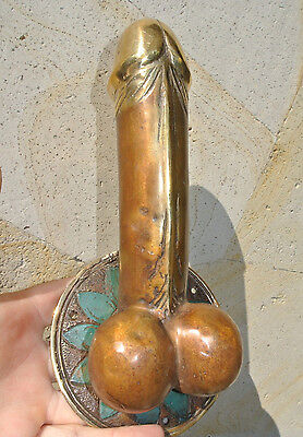 large penis DOOR PULL or HOOK hand made solid hollow  brass 9 " handle B