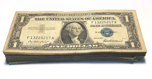 1957, 1957A, 1957B Lot of 100 $1 Silver Certificates Circulated No Tears or Tape