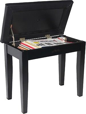 Hadley Piano Stool HS100 with Music Storage Box, Polished Black Wood, Black Seat 2