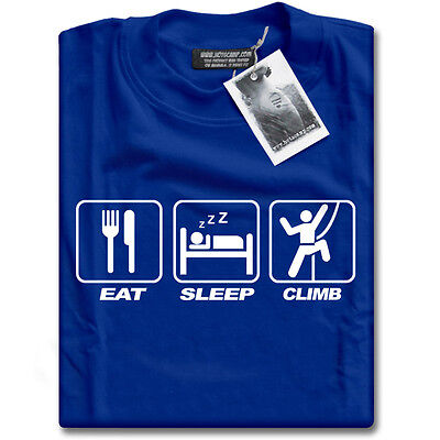 Eat Sleep Climb Da Uomo Blu Alpinismo Rock Arrampicata T-Shirt Maglietta NUOVI