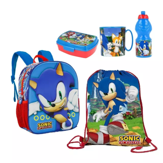 Sonic The Hedgehog Sac à Dos 3D École Maternelle Brot Canette, Boîte Mug Gourde