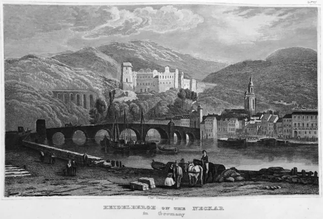 HEIDELBERG CASTLE NECKAR RENAISSANCE ARCHITECTURE ~ Old 1833 Art Print Engraving