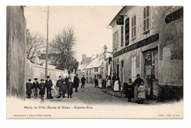 Cpa 95 Marly la Ville. Grande Rue très animée. Animée. Dos divisé, non écrit. Bo