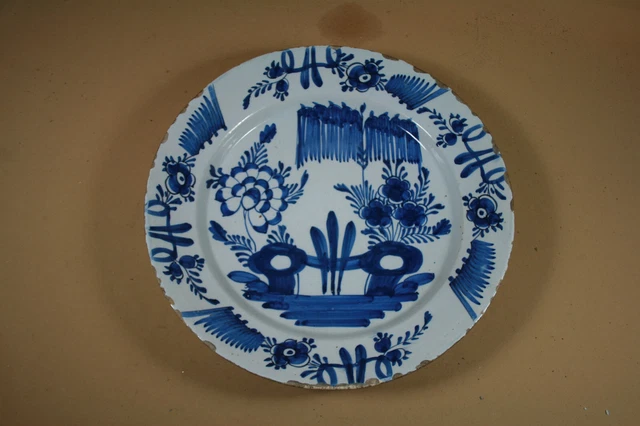 Large 18th C. Dutch Delft Plate / Charger With Chinese Decoration (2)