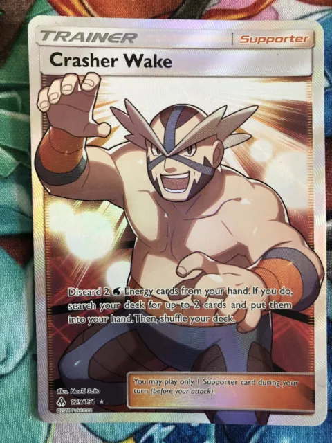 Crasher Wake FULL ART Trainer Sun & Moon Forbidden Light 129/131 Pokemon Card
