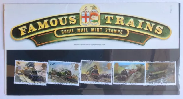 GB Royal Mail Stamp Presentation Pack 1985 - FAMOUS TRAINS - Mint Stamps