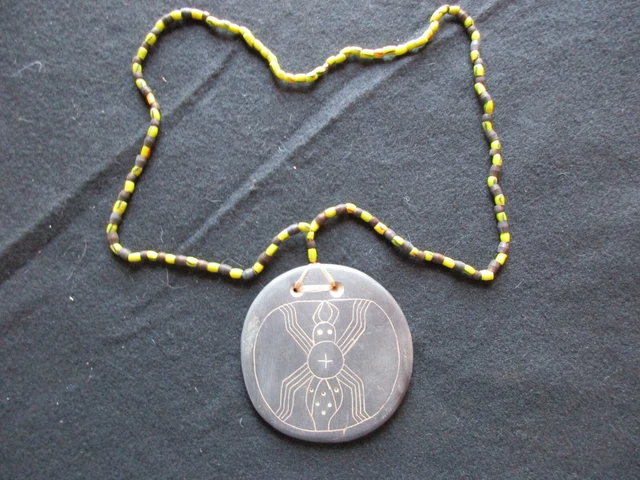 Rare Native American Hand Engraved Gorget On Trade Bead Necklace,  Pe-0523*07450