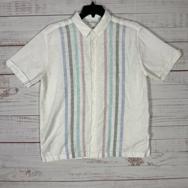 Cubavera Shirt Mens Linen Blend Button Up Large White Hawaiian Short Sleeve