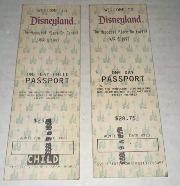 26/93 WALT DISNEY Disneyland 1Day Passport Theme Park Pass Ticket Stub