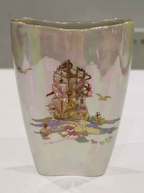 Kunst Deko Crown Devon Fieldings Perle Schimmer Schiff Vase Unterzeichnet D Cole