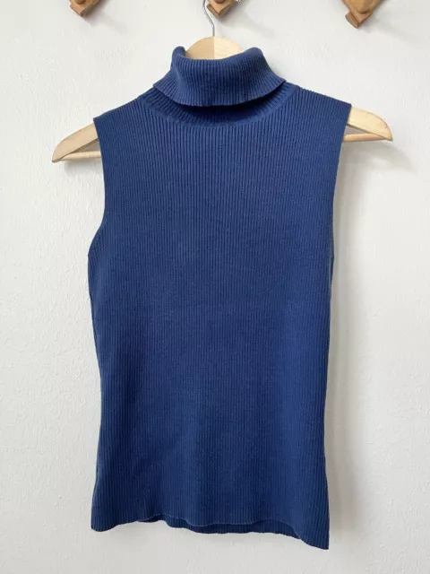 2000s Dockers womens blue ribbed sleeveless turtleneck pullover sweater S